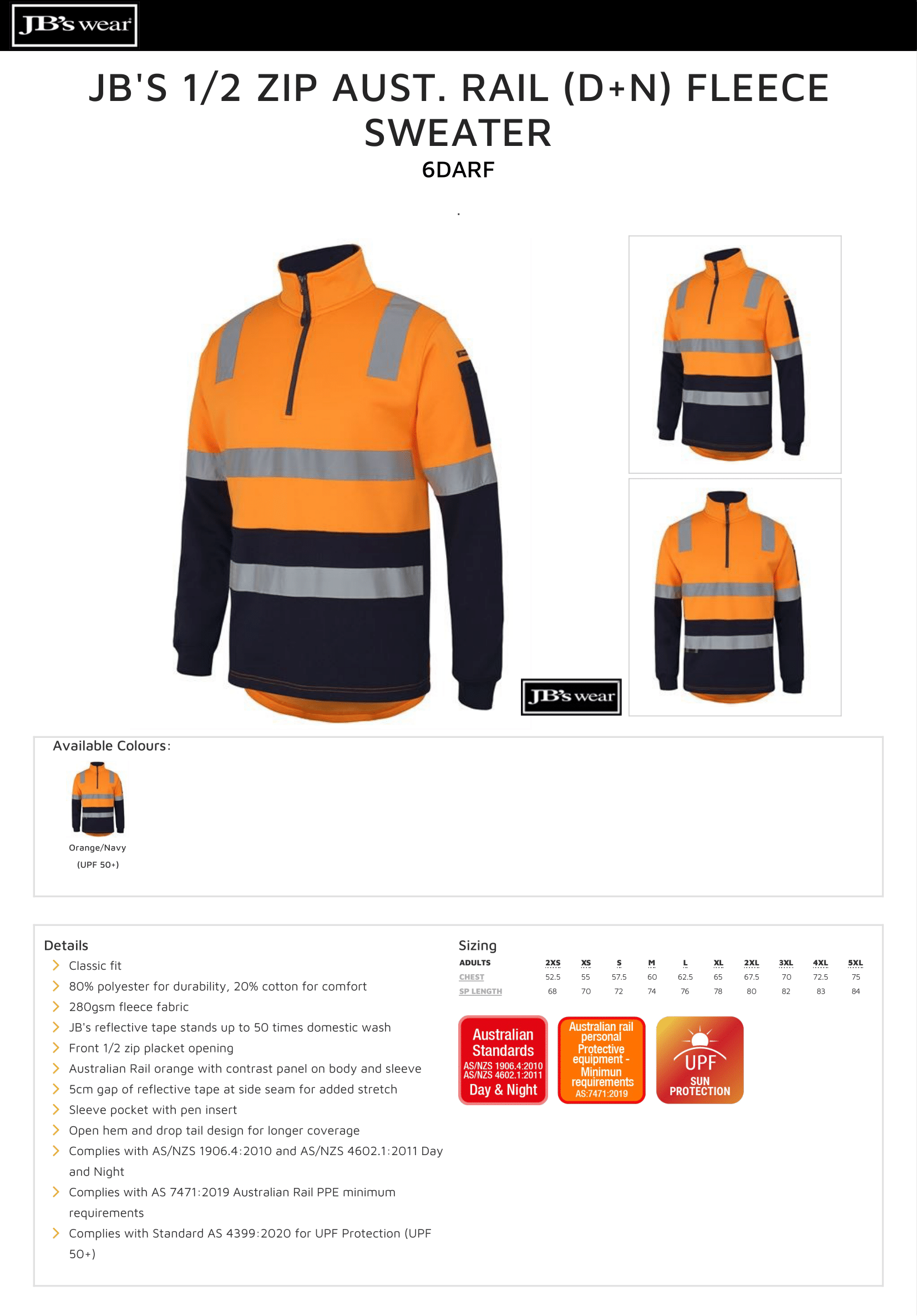 JB's 1/2 Zip AUST. Rail (D+N) Fleece Sweater