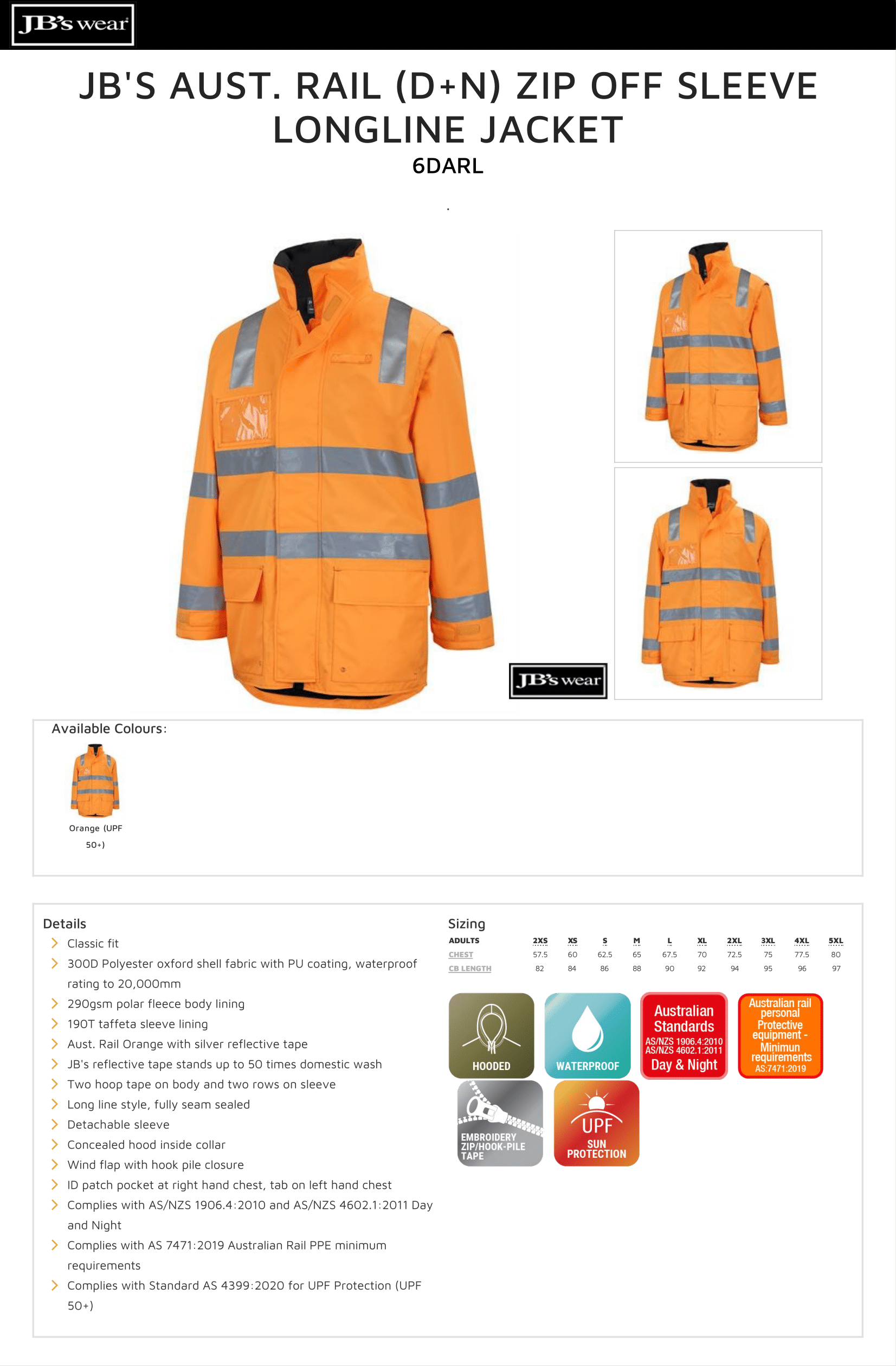 JB's AUST. Rail (D+N) Zip Off Sleeve Longline Jacket