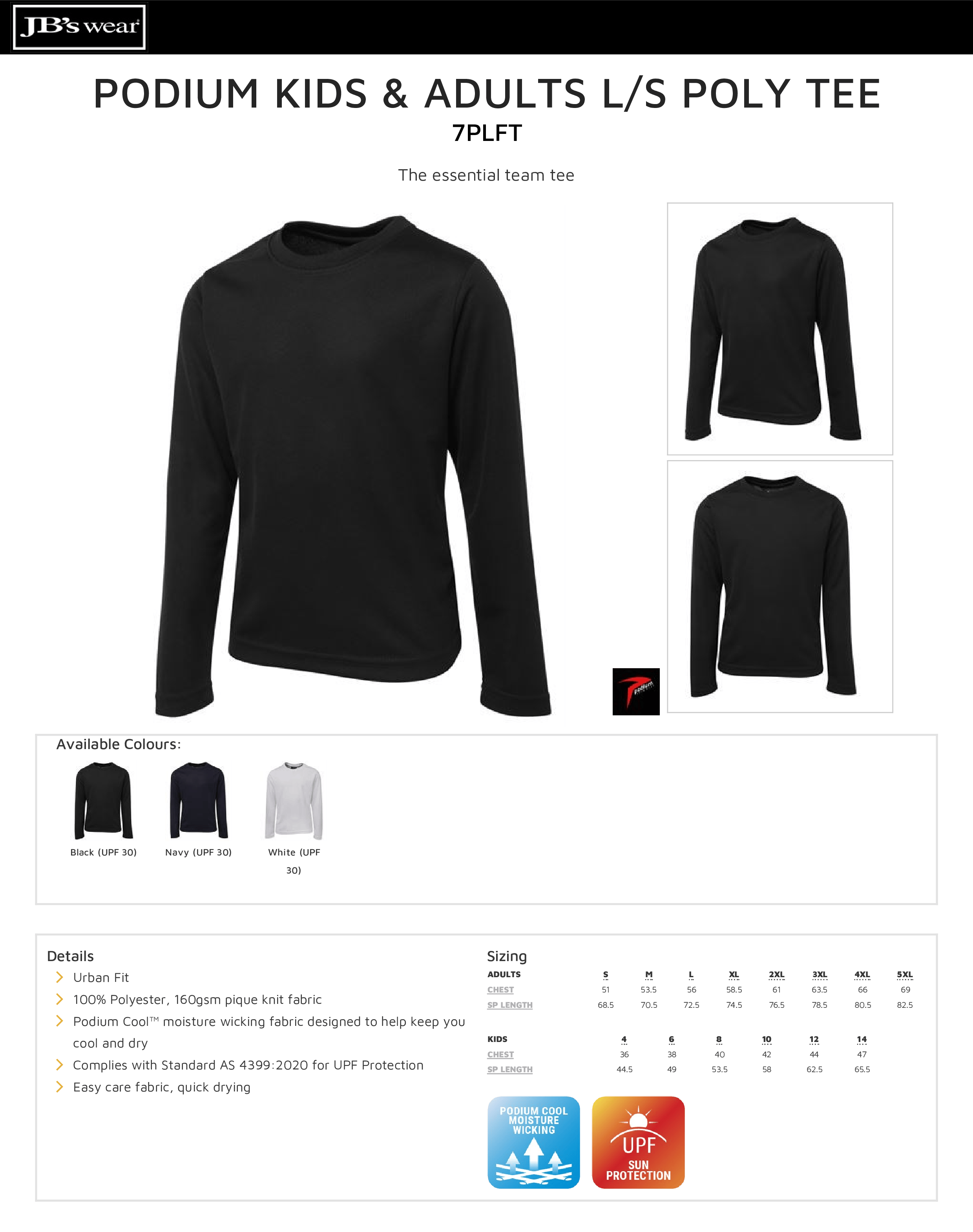 Podium Kids & Adults L/S Poly Tee