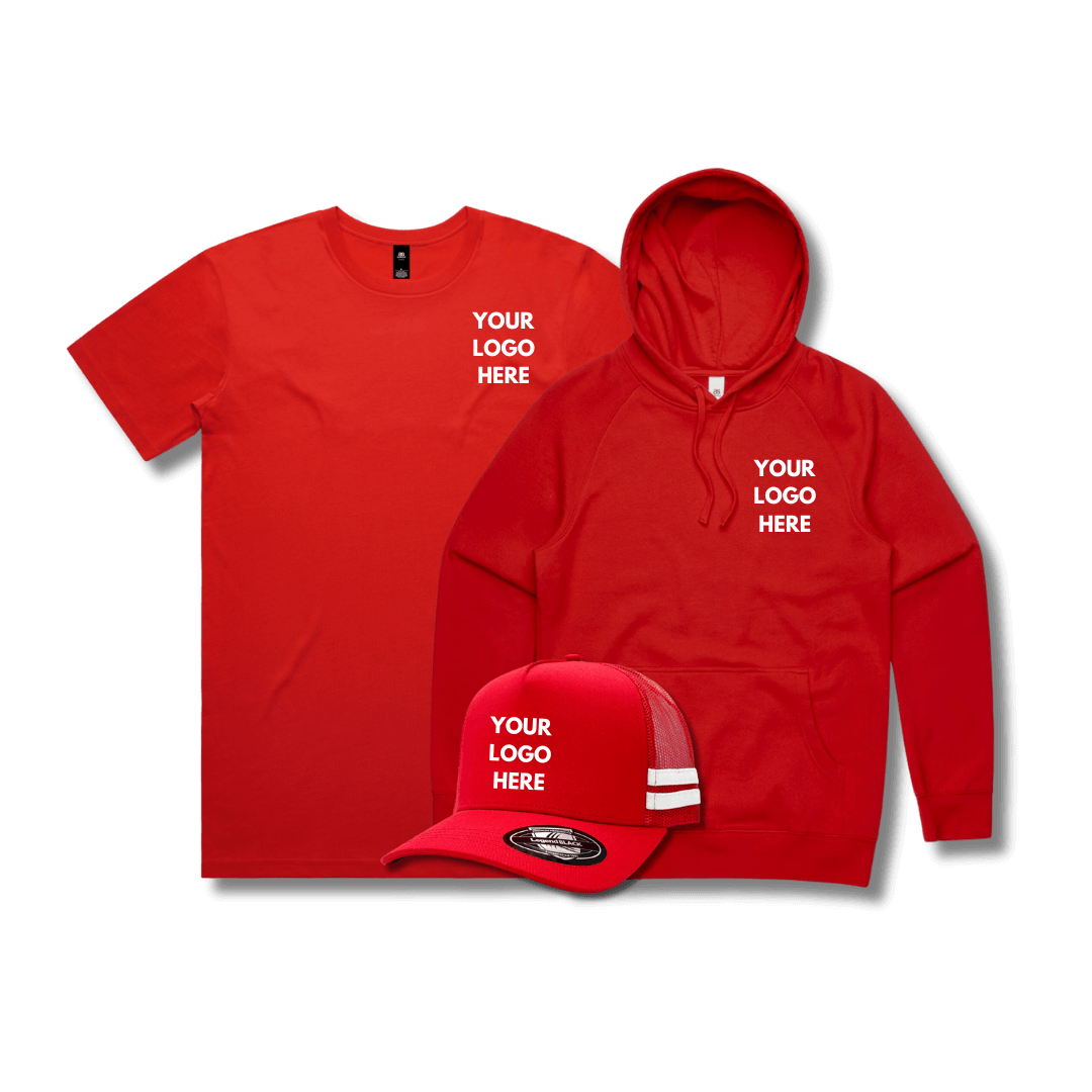 $99 Custom Merch Pack – Tee, Hoodie & Trucker Hat with Logo Print