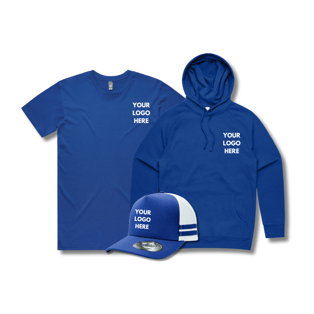 $99 Custom Merch Pack – Tee, Hoodie & Trucker Hat with Logo Print