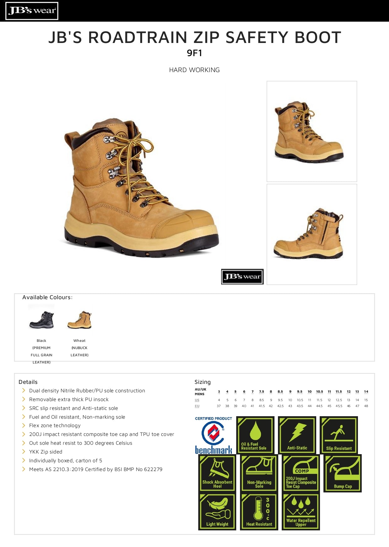 JB's Roadtrain Zip Safety Boot