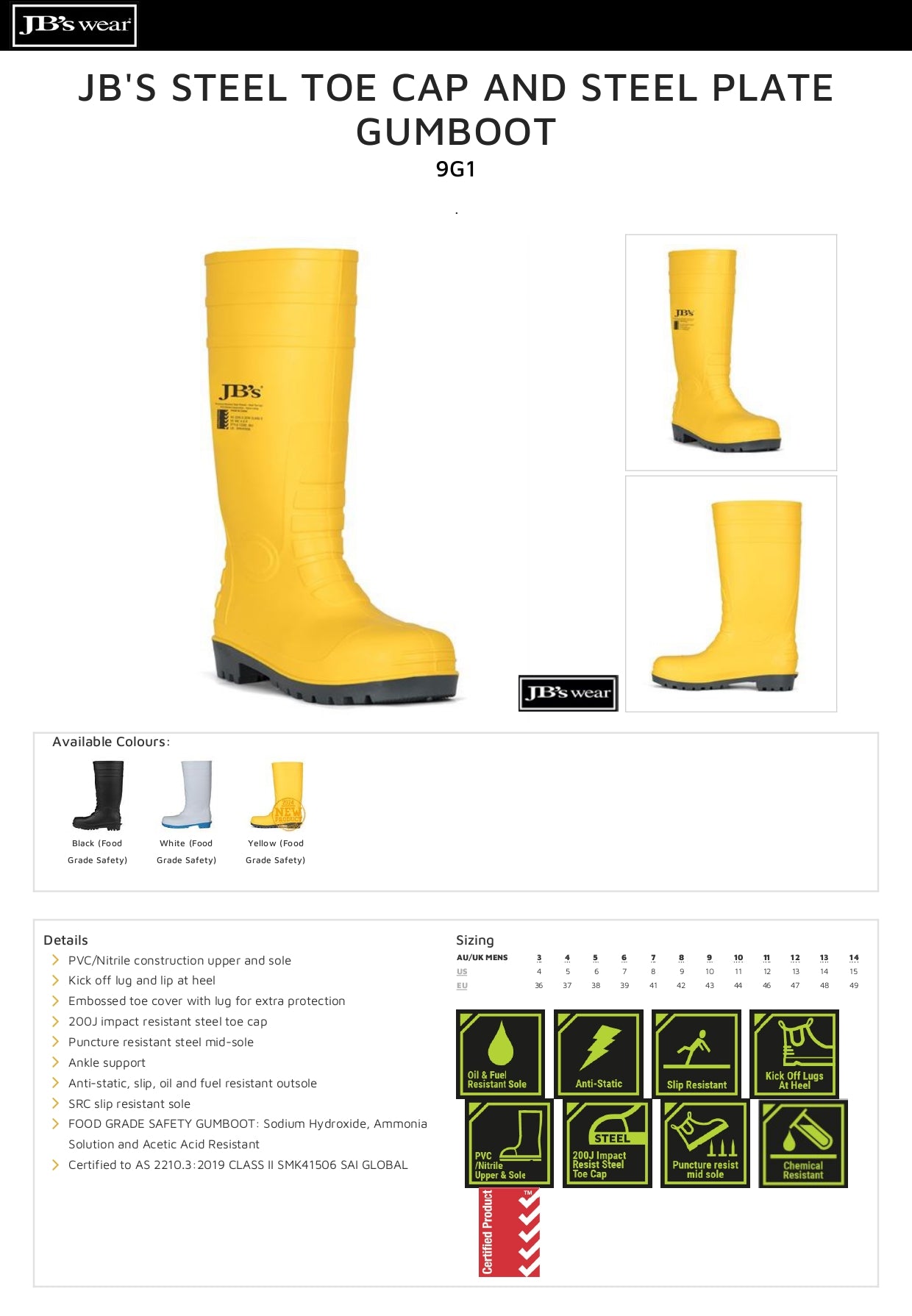 JB's Steel Toe Cap And Steel Plate Gumboot
