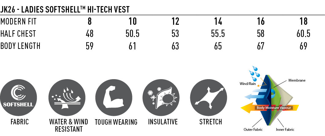 JK26 Ladies' Softshell Hi-Tech Vest