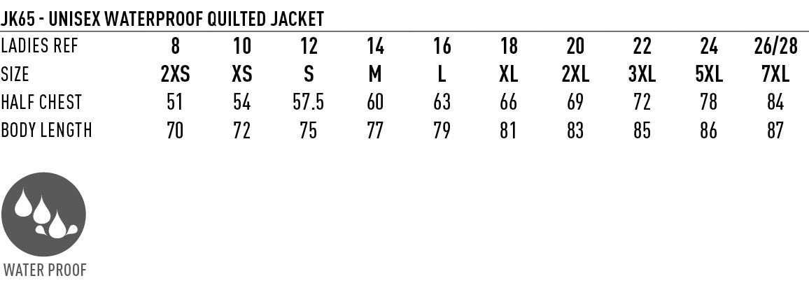 JK65 UNISEX WATERPROOF QUILTED JACKET