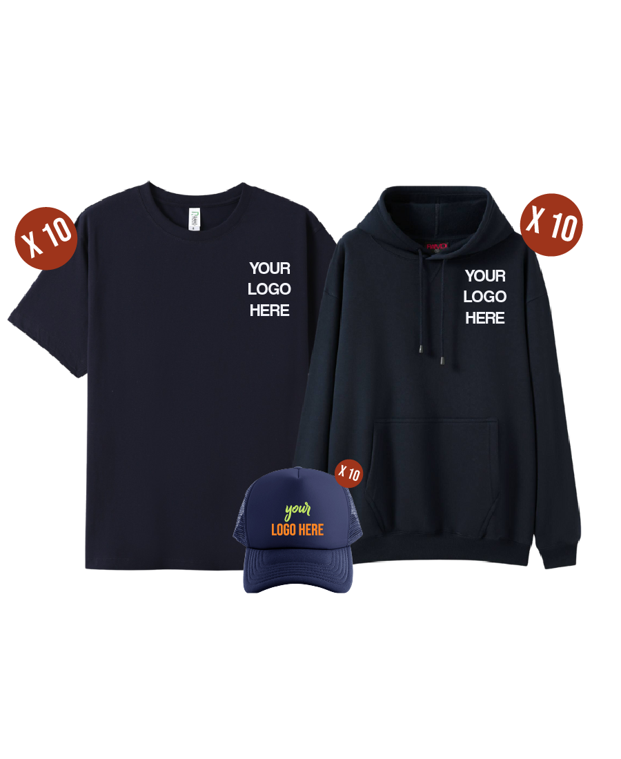 Custom 10 Combo Pack - 10 Tees, 10 Hoodies & 10 Hats