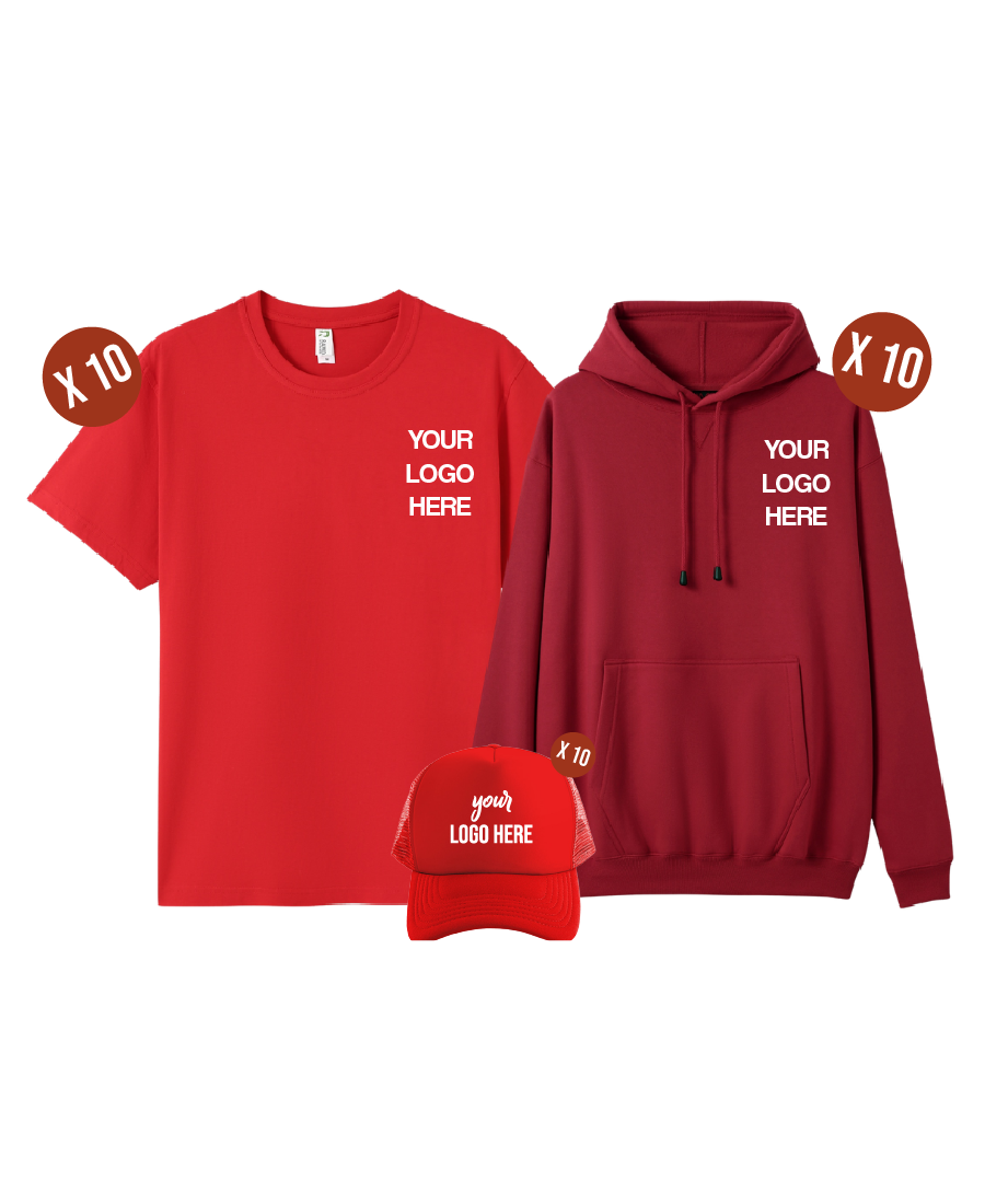 Custom 10 Combo Pack - 10 Tees, 10 Hoodies & 10 Hats