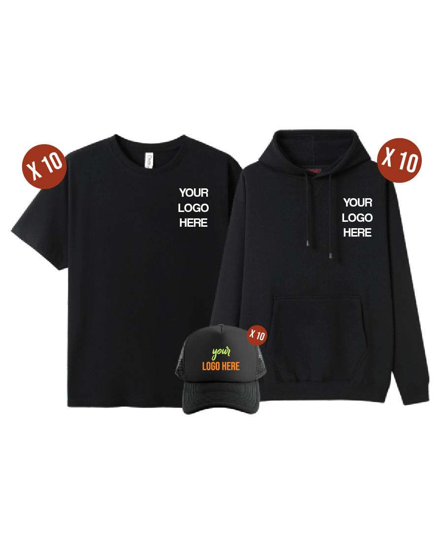 Custom 10 Combo Pack - 10 Tees, 10 Hoodies & 10 Hats