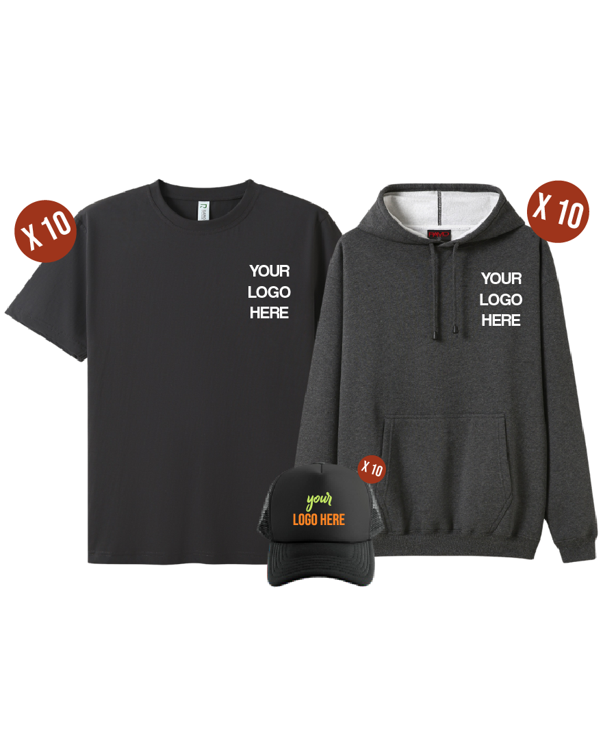 Custom 10 Combo Pack - 10 Tees, 10 Hoodies & 10 Hats