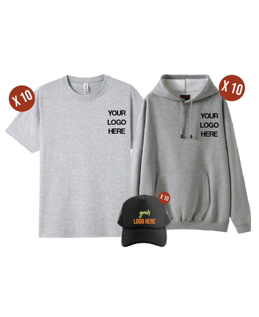 Custom 10 Combo Pack - 10 Tees, 10 Hoodies & 10 Hats