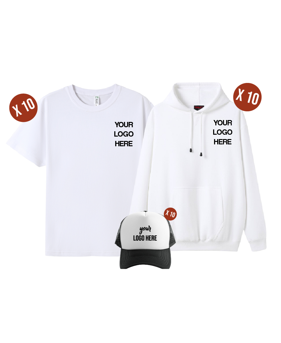 Custom 10 Combo Pack - 10 Tees, 10 Hoodies & 10 Hats