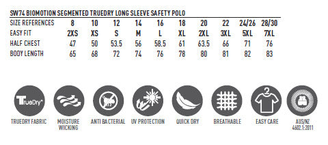 SW74 UNISEX TRUEDRY® BIOMOTION SEGMENTED LS SAFETY POLO