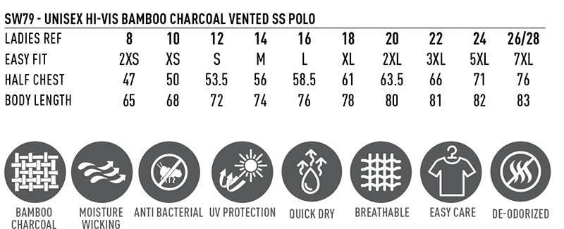 SW79 UNISEX HI-VIS BAMBOO CHARCOAL VENTED SS POLO