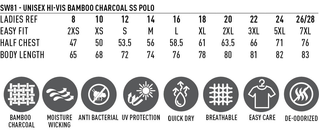 SW81 UNISEX HI-VIS BAMBOO CHARCOAL SS POLO