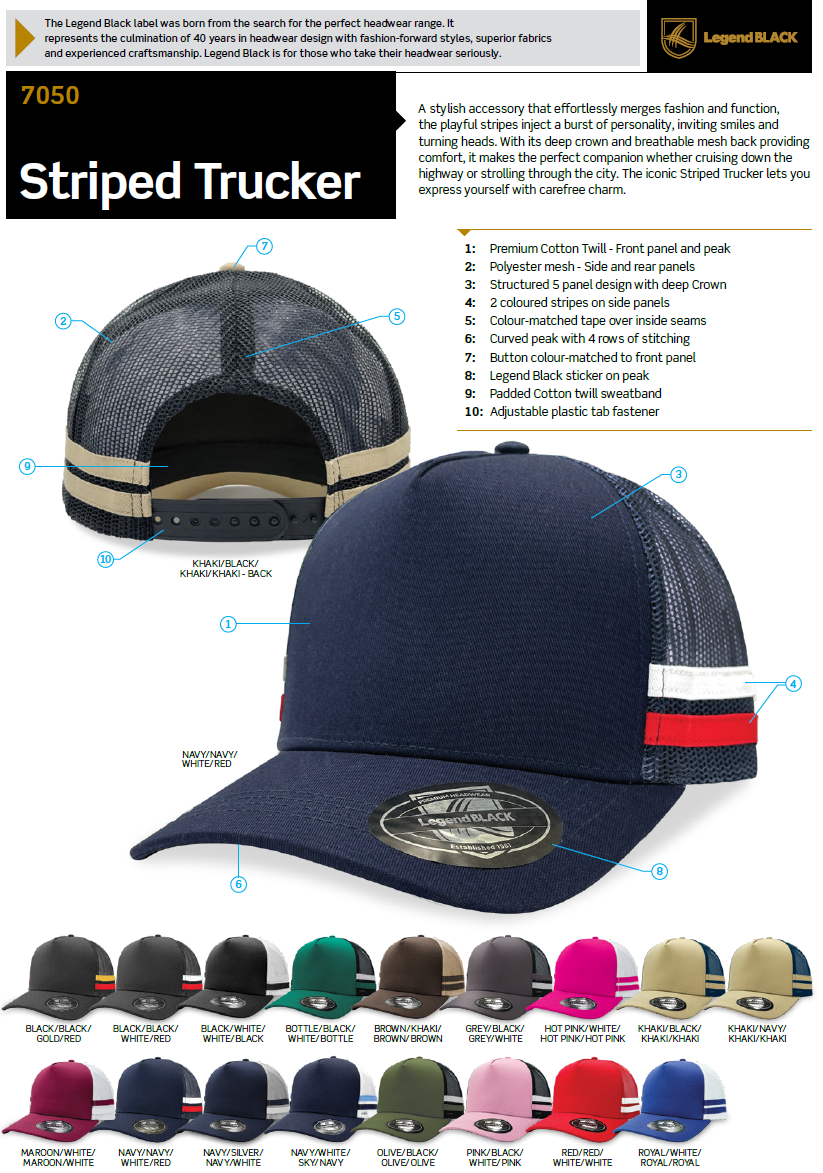 A-Frame Striped Trucker Hat 7050 - Legend Life