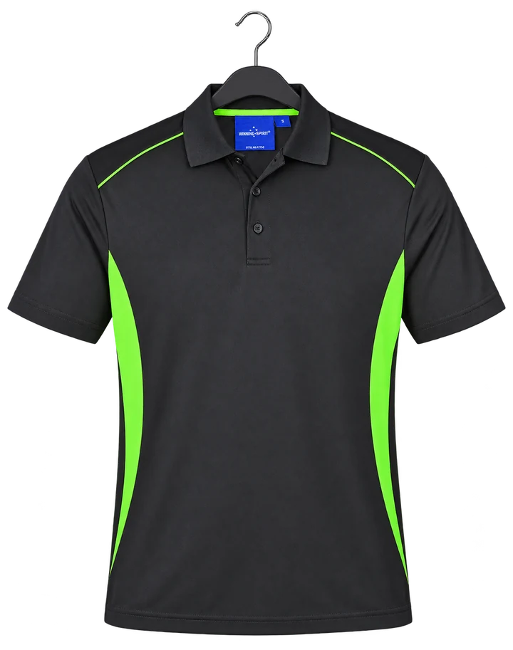 Premium Contrast Polo in Charcoal / Lime
